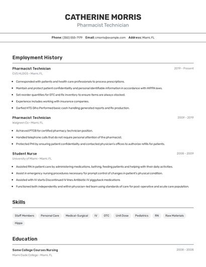 Pharmacist Technician Resume