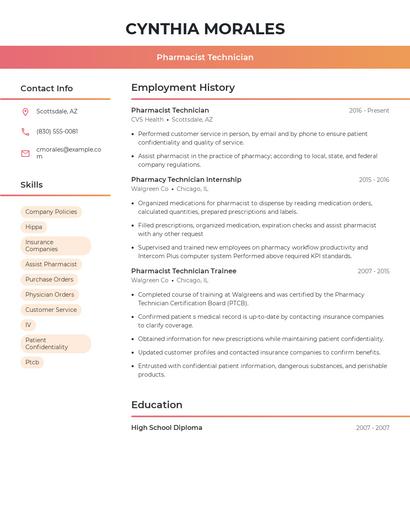 Pharmacist Technician Resume