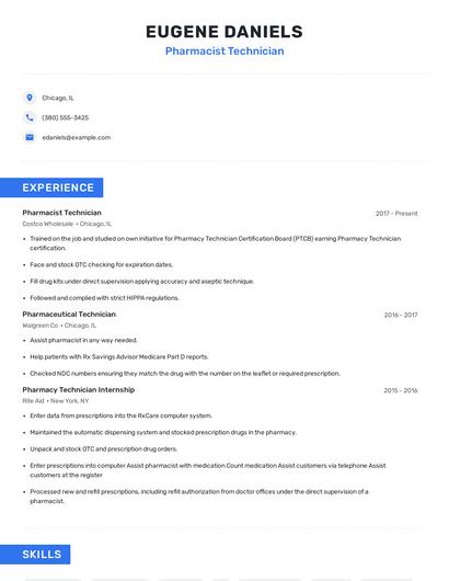 Pharmacist Technician Resume