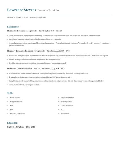 Pharmacist Technician Resume