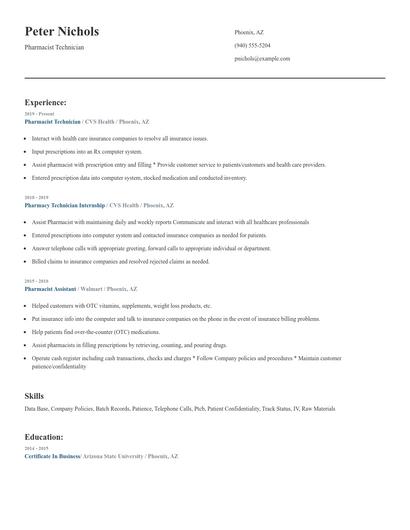 Pharmacist Technician Resume