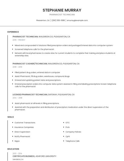 Pharmacist Technician Resume