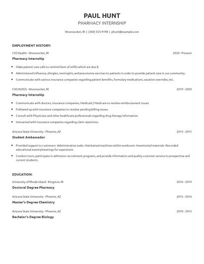 Pharmacy Internship Resume