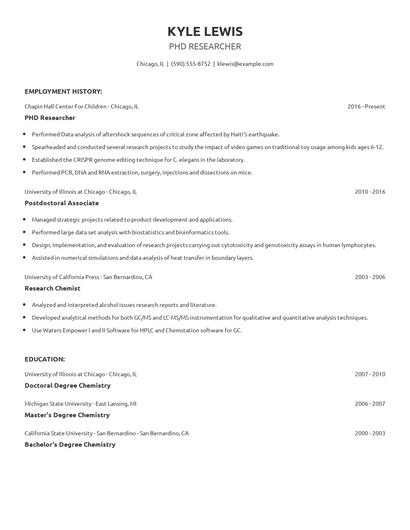 PHD Researcher Resume