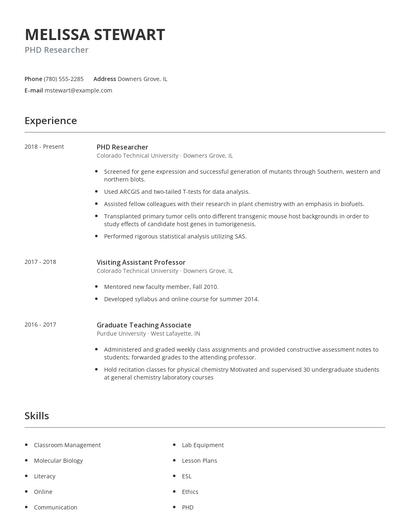 PHD Researcher Resume