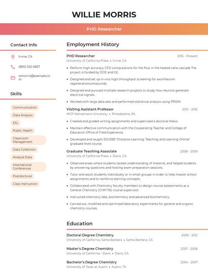 PHD Researcher Resume