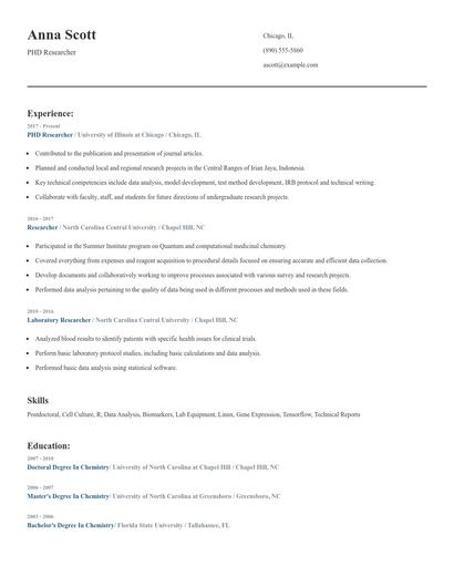 PHD Researcher Resume