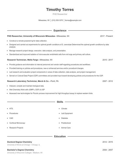 PHD Researcher Resume