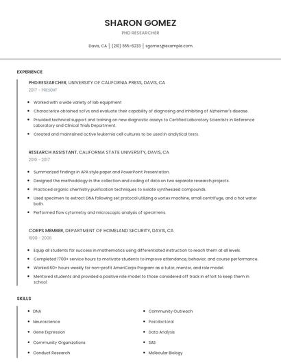 PHD Researcher Resume