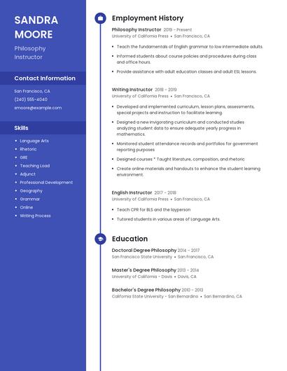 Philosophy Instructor Resume