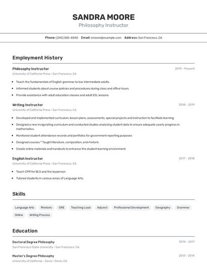 Philosophy Instructor Resume