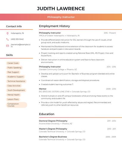 Philosophy Instructor Resume