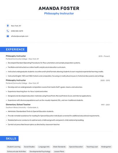 Philosophy Instructor Resume