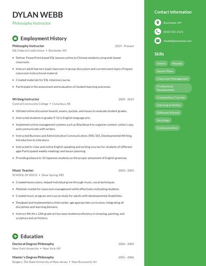 Philosophy Instructor Resume