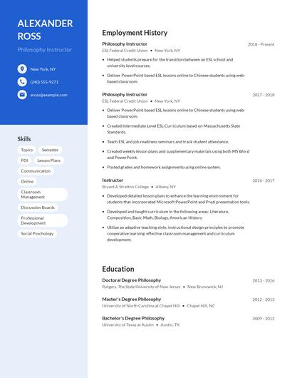 Philosophy Instructor Resume