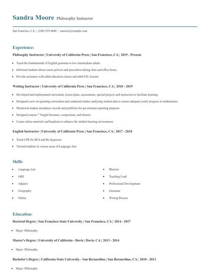 Philosophy Instructor Resume