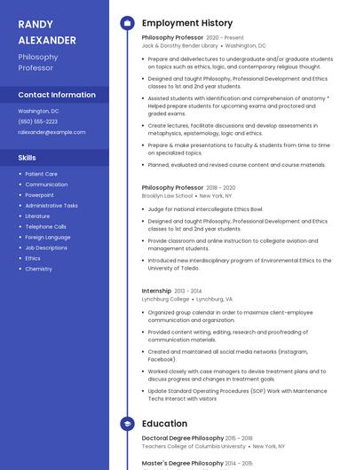 Philosophy Professor Resume