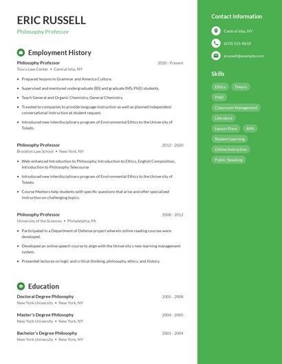 Philosophy Professor Resume