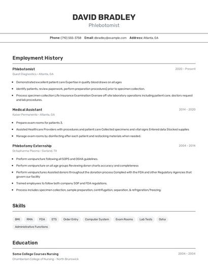Phlebotomist Resume