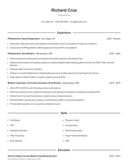 Phlebotomist Resume