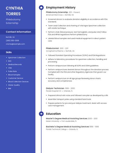 Phlebotomy Externship Resume