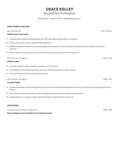 Phlebotomy Externship Resume