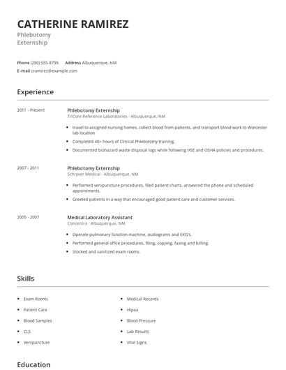 Phlebotomy Externship Resume