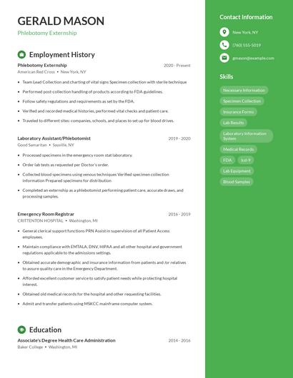 Phlebotomy Externship Resume