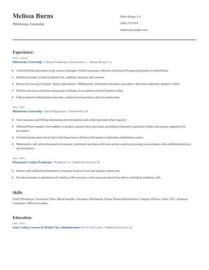 Phlebotomy Externship Resume