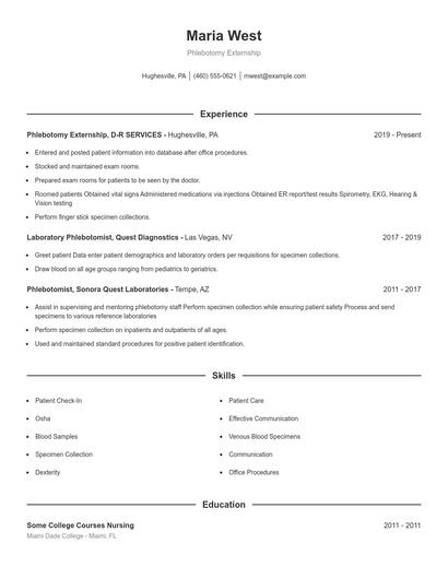 Phlebotomy Externship Resume