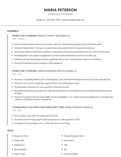 Phlebotomy Externship Resume