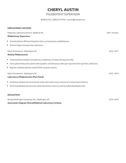 Phlebotomy Supervisor Resume