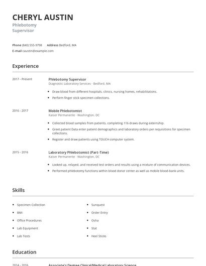 Phlebotomy Supervisor Resume