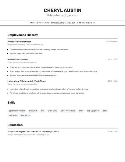 Phlebotomy Supervisor Resume