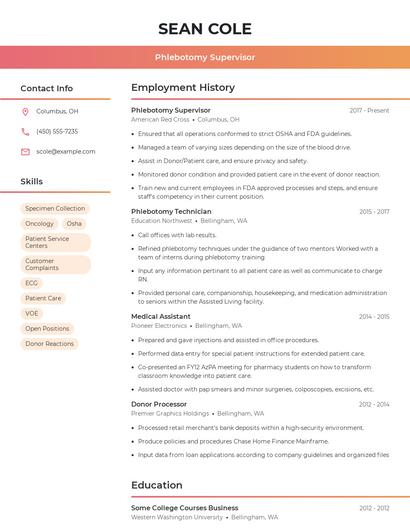 Phlebotomy Supervisor Resume