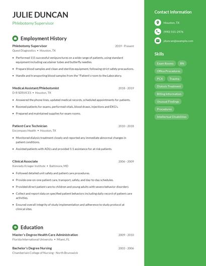 Phlebotomy Supervisor Resume