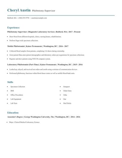 Phlebotomy Supervisor Resume