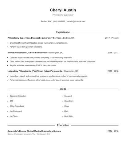 Phlebotomy Supervisor Resume