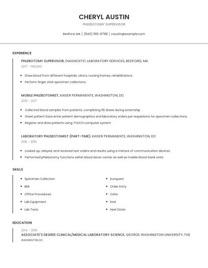 Phlebotomy Supervisor Resume