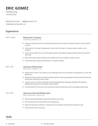 Phlebotomy Technician Resume