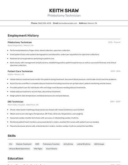 Phlebotomy Technician Resume