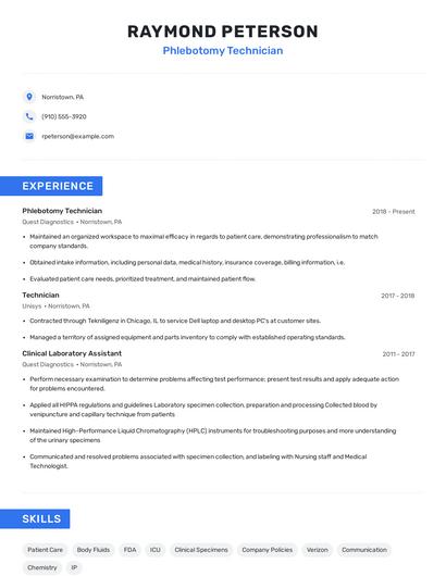 Phlebotomy Technician Resume