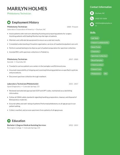 Phlebotomy Technician Resume