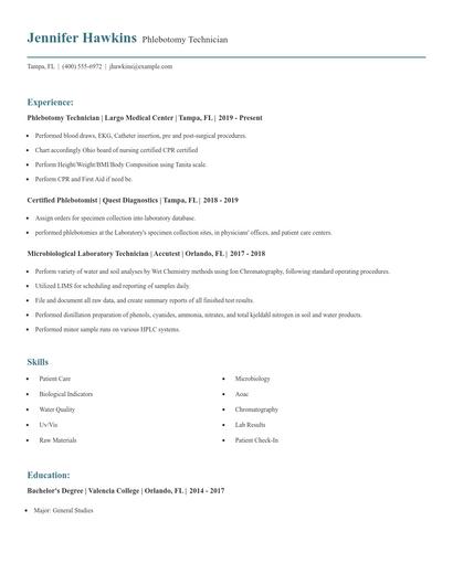 Phlebotomy Technician Resume