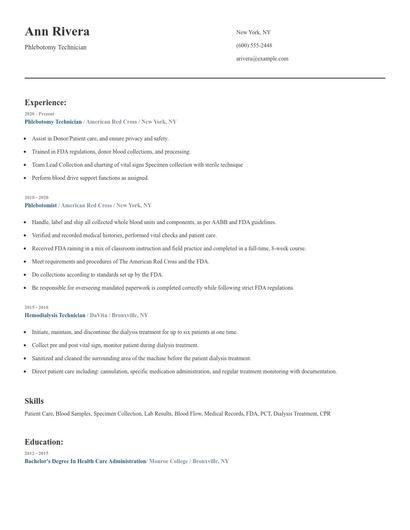 Phlebotomy Technician Resume
