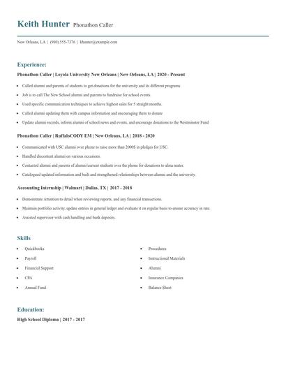 Phonathon Caller Resume