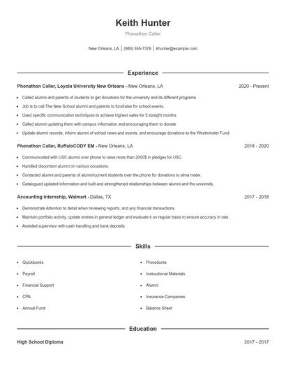 Phonathon Caller Resume