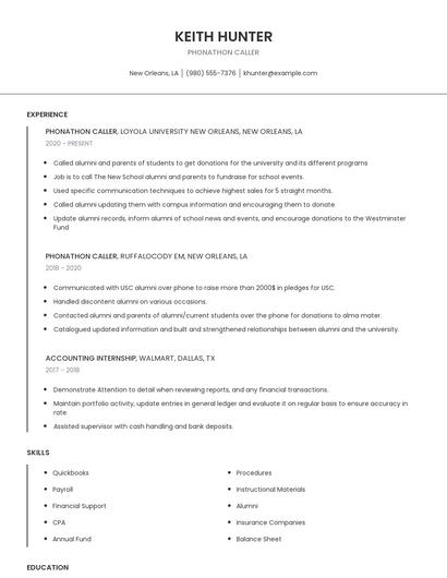 Phonathon Caller Resume