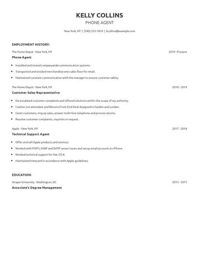 Phone Agent Resume