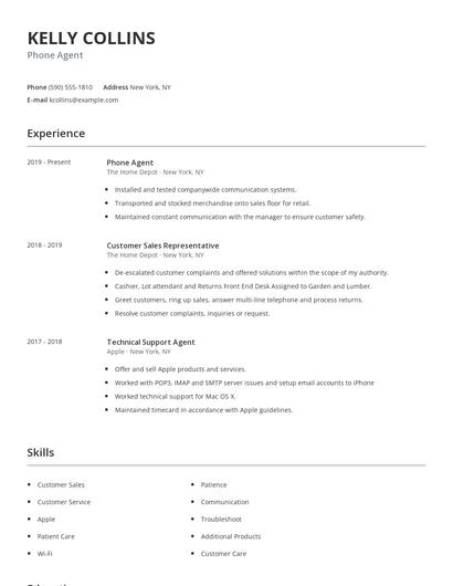 Phone Agent Resume